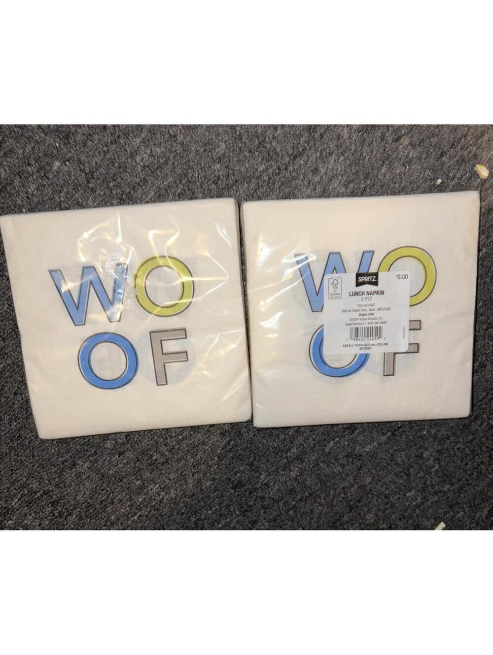 2 Woof Lettering Square Paper Napkins Lettering Pattern 30 Count Each